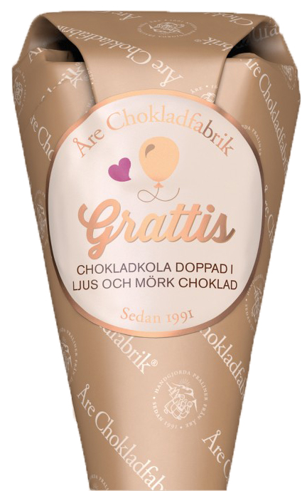 Chokladstrut, Grattis, med blandade ljusa och mörka chokladkolor från Åre Chokladfabrik